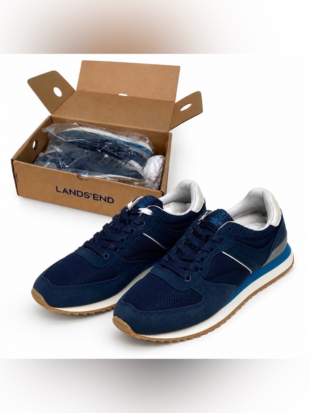 Lands’ End Women’s Retro Y2K Sneakers Navy Blue Suede Gum Sole NIB